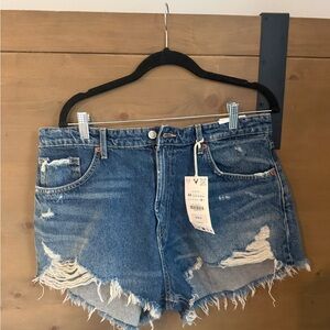 Zara Distressed Medium Blue Denim Cutoff Shorts